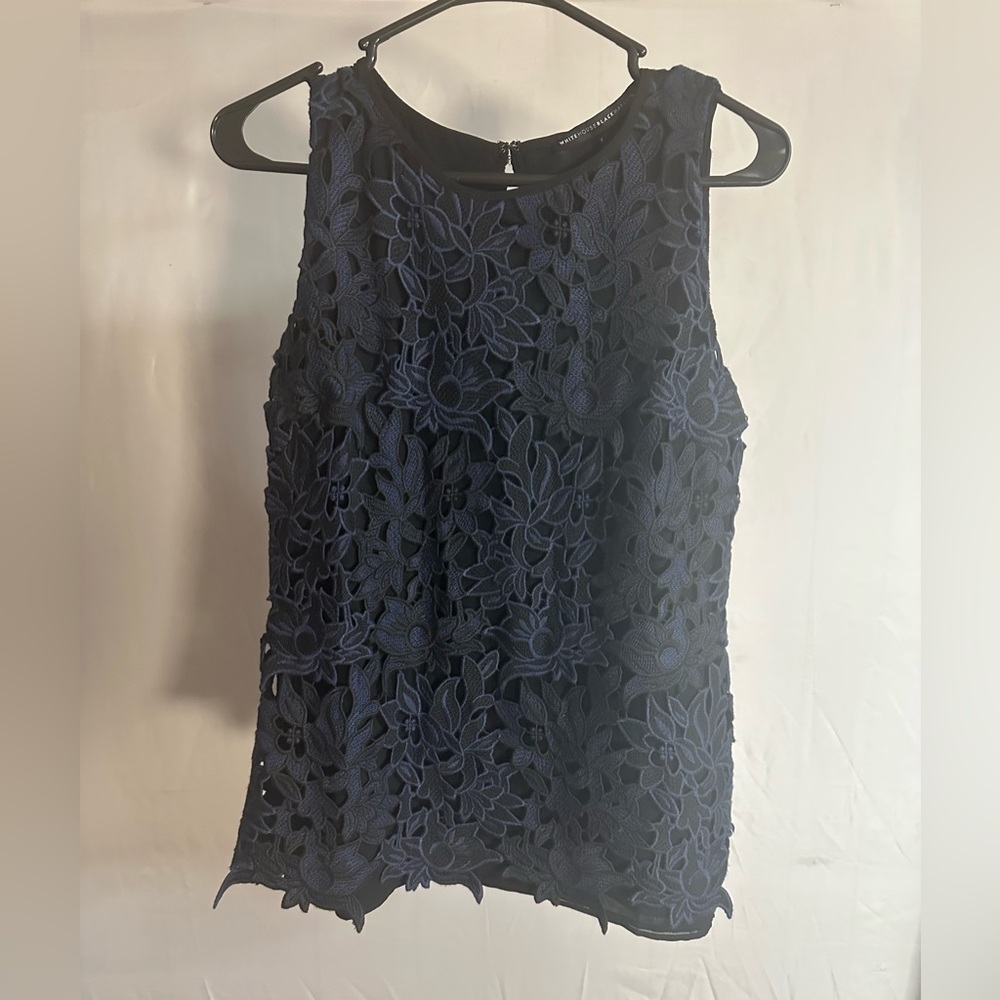 NWT White House Black Market Navy Floral Lace Sleeveless Camisole